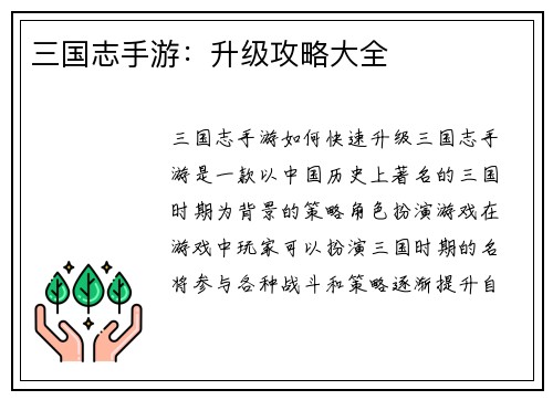 三国志手游：升级攻略大全