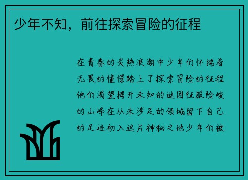 少年不知，前往探索冒险的征程